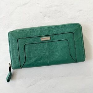 Tignanello Green Pebbled Leather Zip Around Wallet